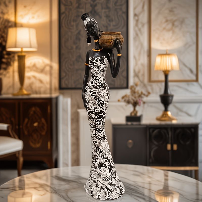 Elegant Woman Sculpture Vase with Black and White Totem 39.29cm