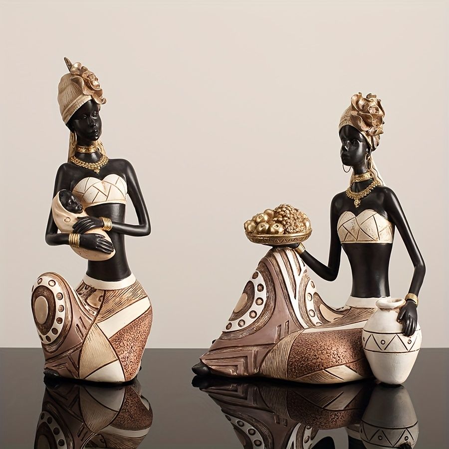 African Tribal Resin Figurine Hand-Painted Geometric Patterns 5 Styles