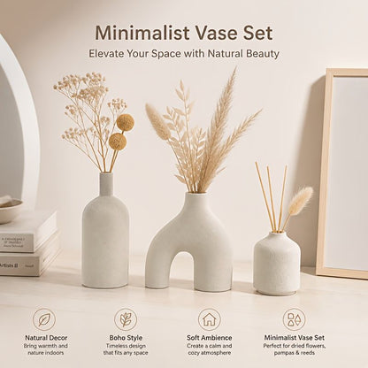 3-Piece Irregular Light Grey PLA Vase Set for Dried Flowers