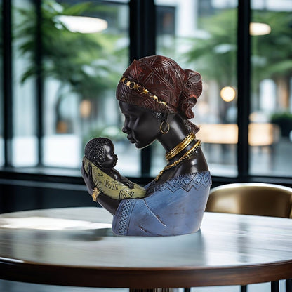 Resin African Mother and Child Statue Decorative Home Sculpture