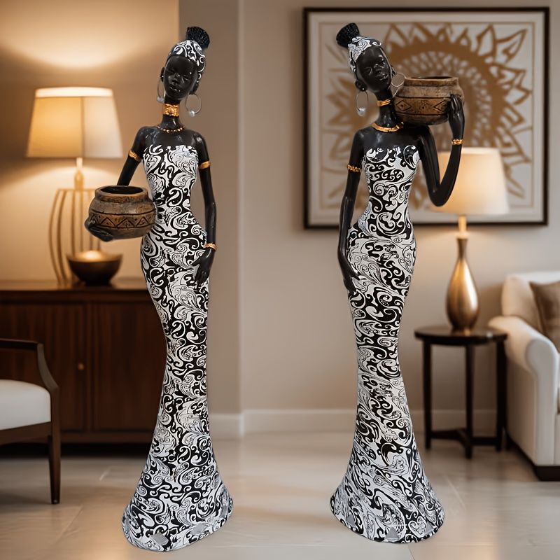 Elegant Woman Sculpture Vase with Black and White Totem 39.29cm