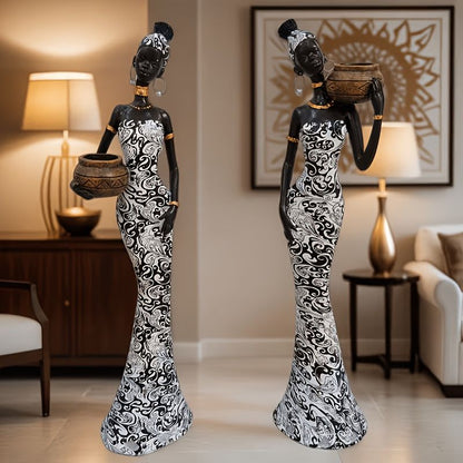 Elegant Woman Sculpture Vase with Black and White Totem 39.29cm
