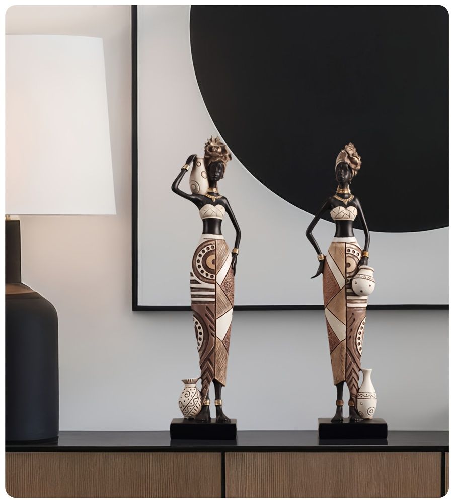 African Tribal Resin Figurines Hand-Painted Geometric Patterns 5 Styles