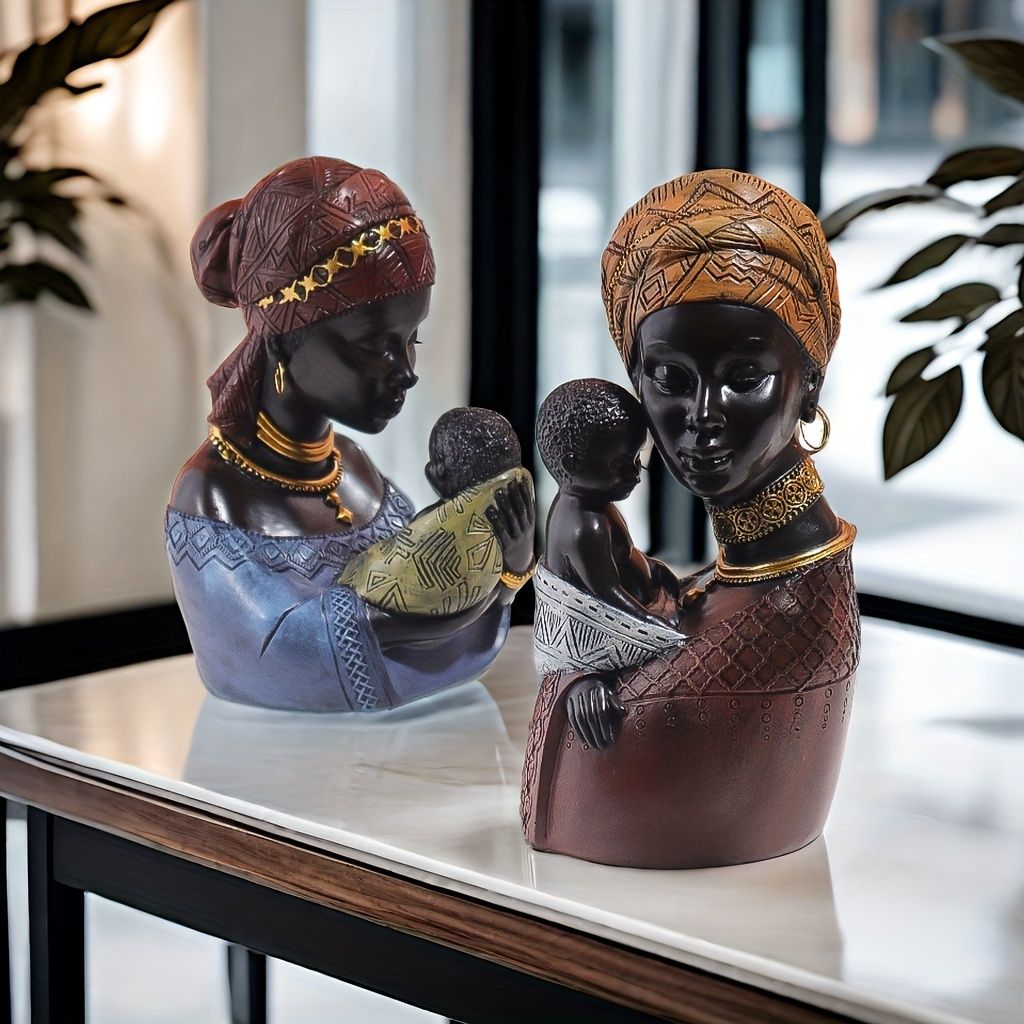 Resin African Mother and Child Statue Decorative Home Sculpture