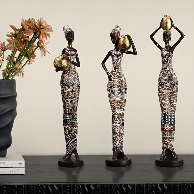 African Tribal Woman Statue 41.9cm Hand-Painted Resin Figurine