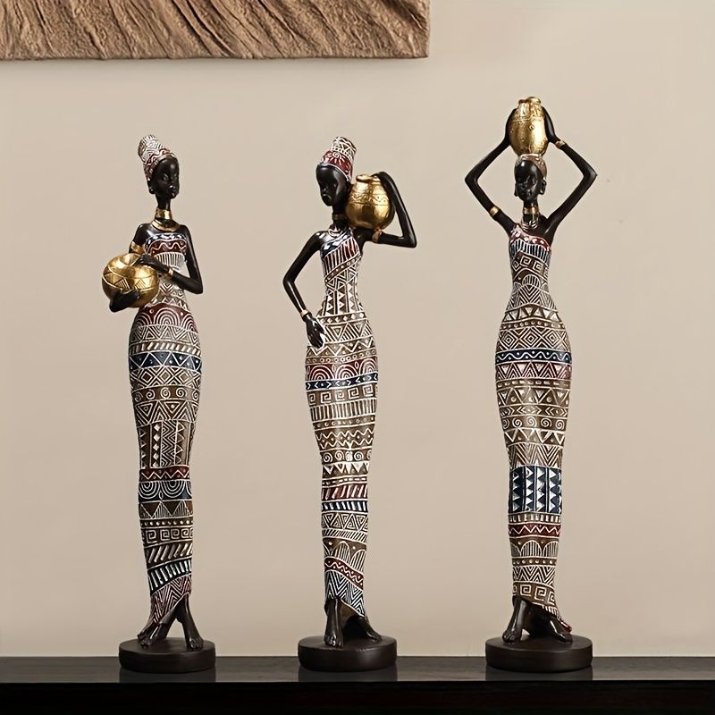 African Tribal Woman Statue 41.9cm Hand-Painted Resin Figurine