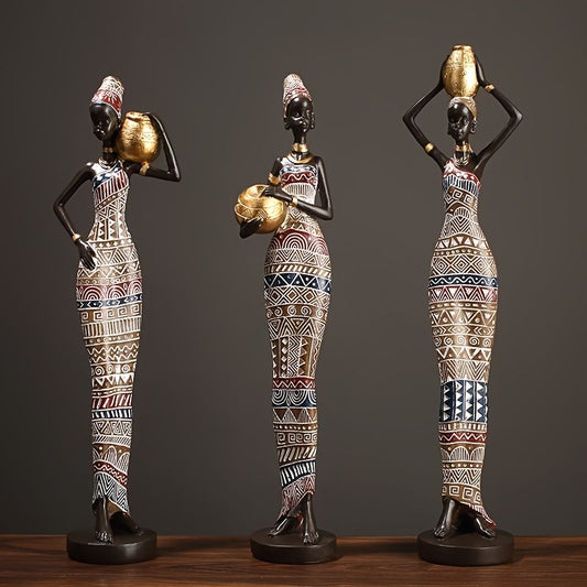 African Tribal Woman Statue 41.9cm Hand-Painted Resin Figurine