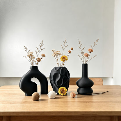 Set of 3 Bohemian Style Cylindrical Vases Irregular Shape