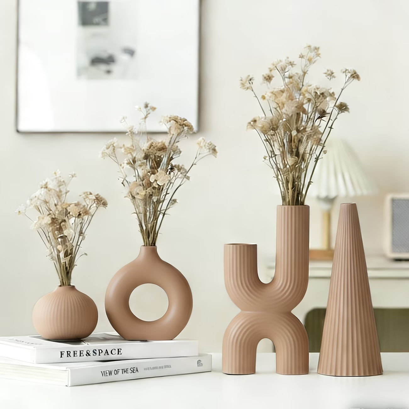 4-Piece Bohemian Style Decorative Vase Set Cylinder Plastic for Dried Flowers