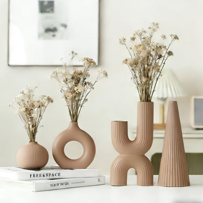 4-Piece Bohemian Style Decorative Vase Set Cylinder Plastic for Dried Flowers