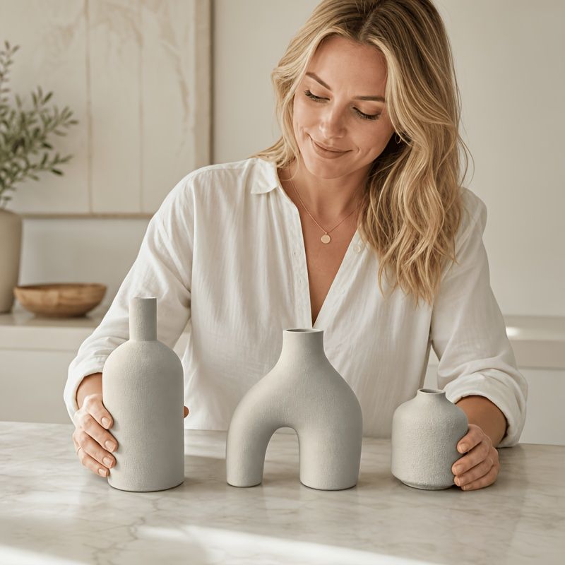 3-Piece Irregular Light Grey PLA Vase Set for Dried Flowers