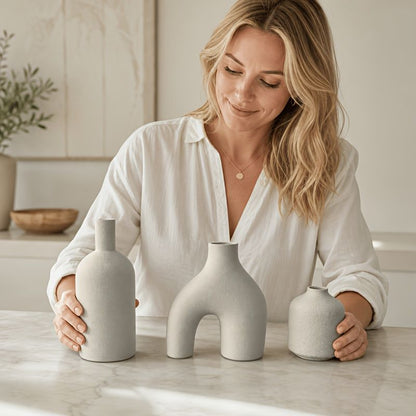 3-Piece Irregular Light Grey PLA Vase Set for Dried Flowers