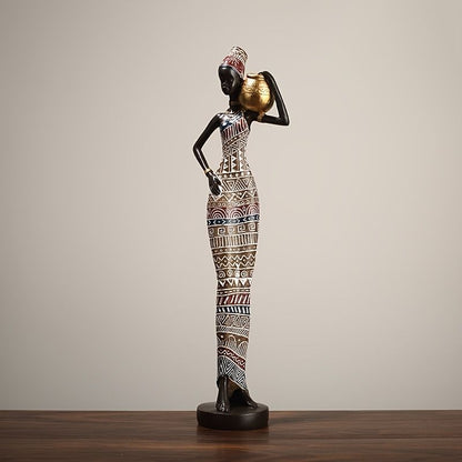 African Tribal Woman Statue 41.9cm Hand-Painted Resin Figurine