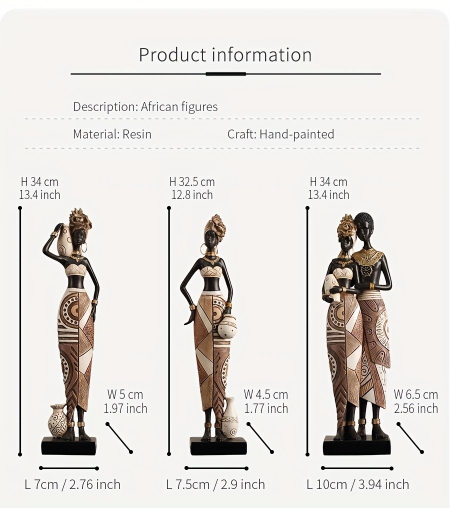 African Tribal Resin Figurines Hand-Painted Geometric Patterns 5 Styles