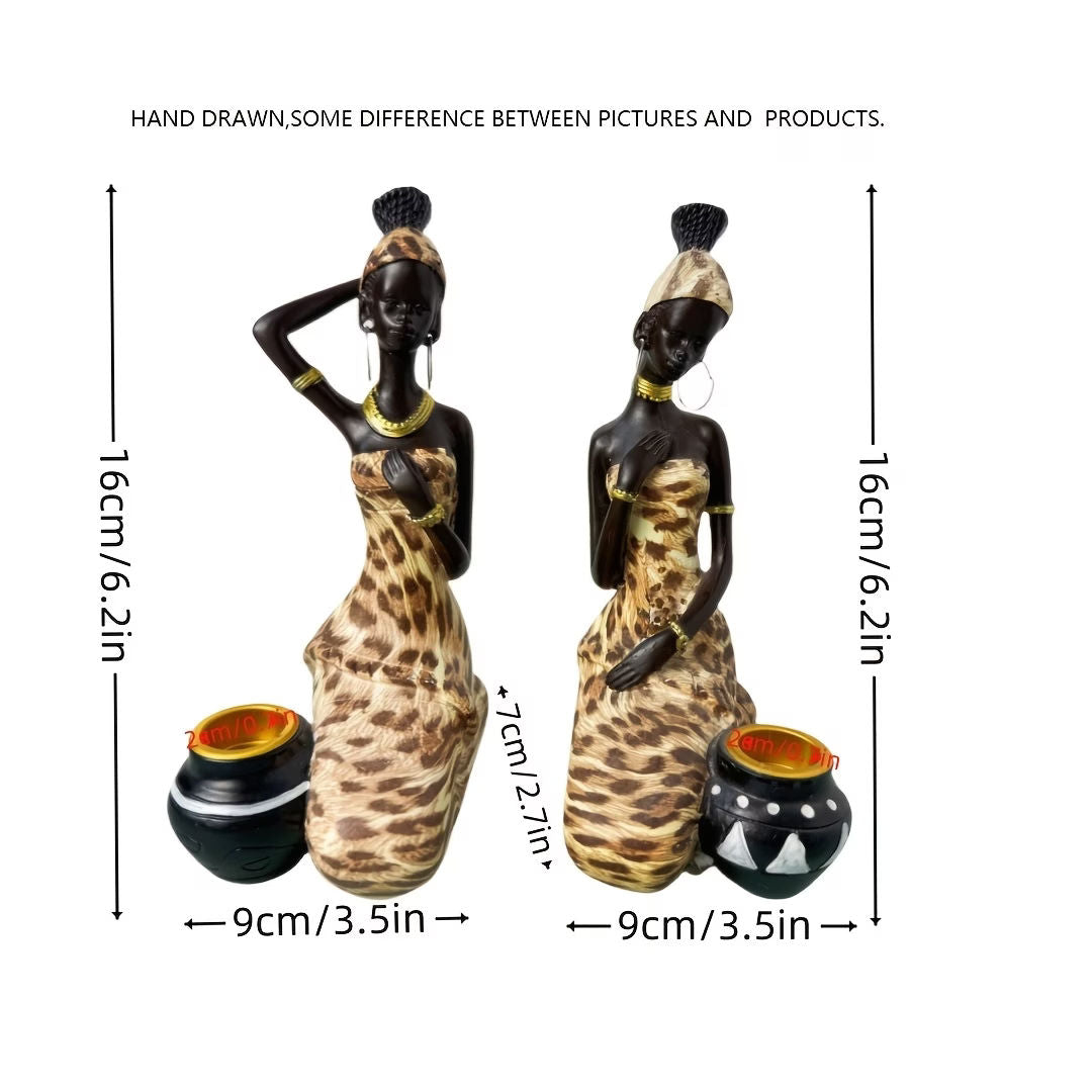 2 Pieces Leopard Print Resin Figurines African Inspired Home Decor