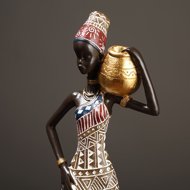 African Tribal Woman Statue 41.9cm Hand-Painted Resin Figurine