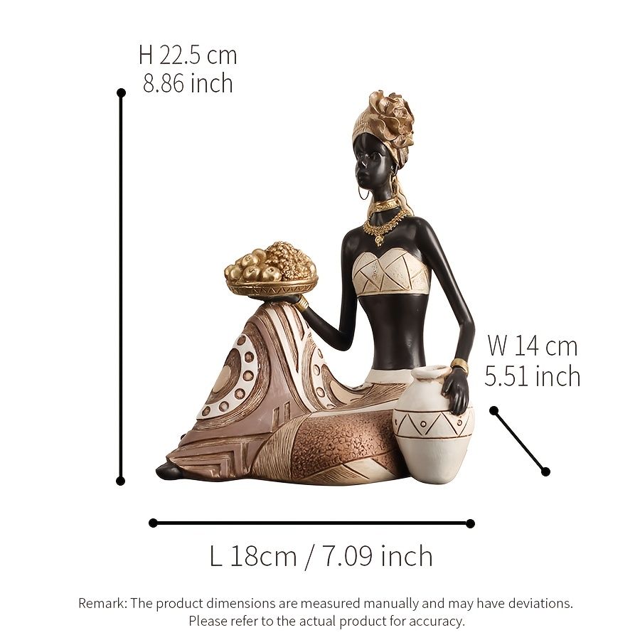 African Woman Sitting Resin Statue Hand-Painted Ethnic Geometric Desk Ornament