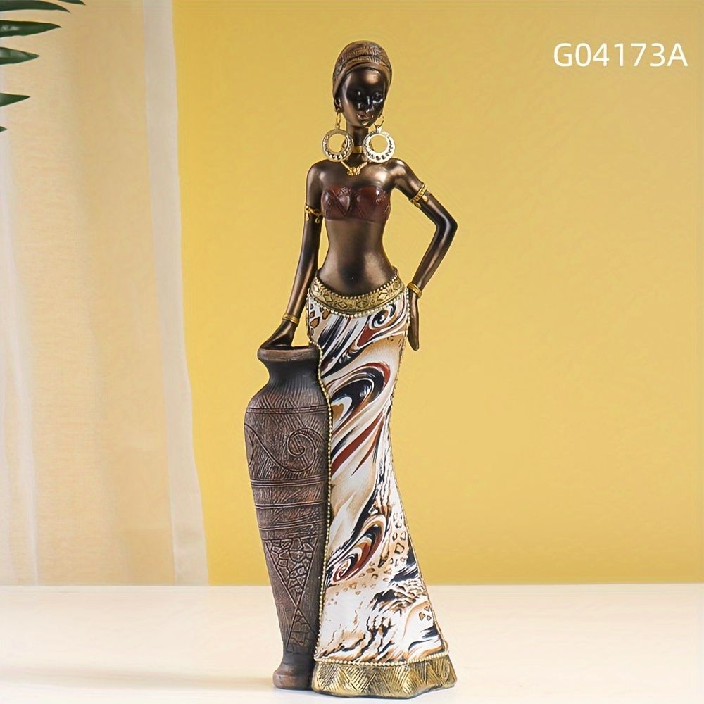 Vintage Afro-Chic Resin Woman Bust Ornamental Sculpture