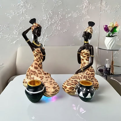 2 Pieces Leopard Print Resin Figurines African Inspired Home Decor