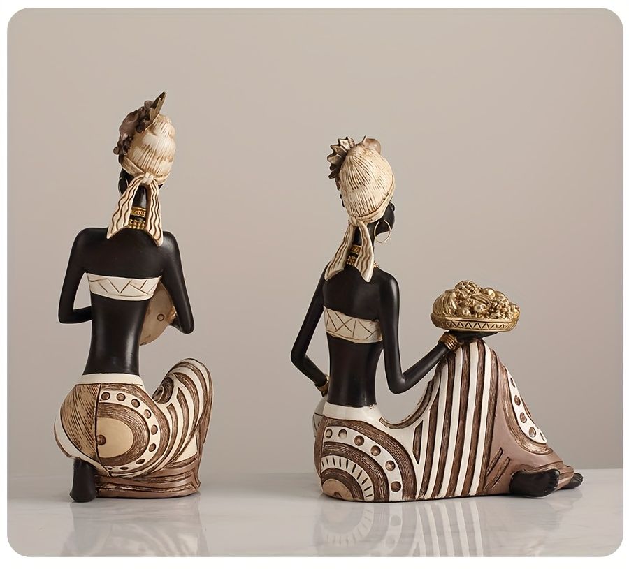 African Tribal Resin Figurines Hand-Painted Geometric Patterns 5 Styles