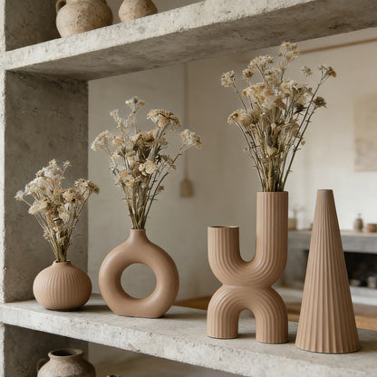 4-Piece Bohemian Style Decorative Vase Set Cylinder Plastic for Dried Flowers