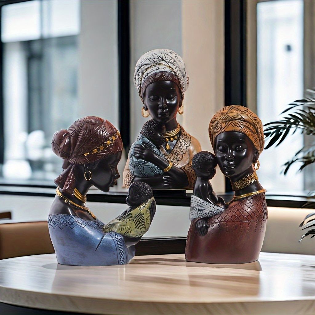 Resin African Mother and Child Statue Decorative Home Sculpture