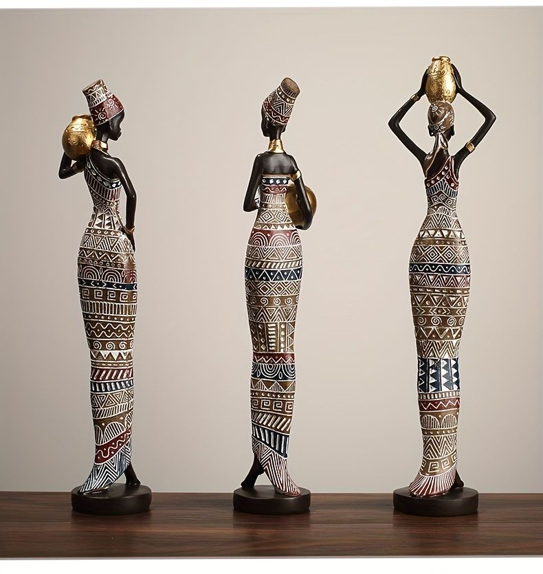 African Tribal Woman Statue 41.9cm Hand-Painted Resin Figurine