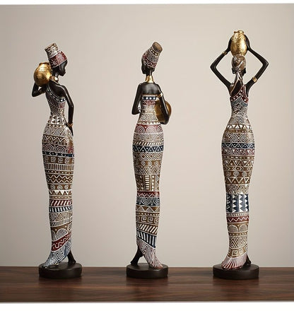 African Tribal Woman Statue 41.9cm Hand-Painted Resin Figurine