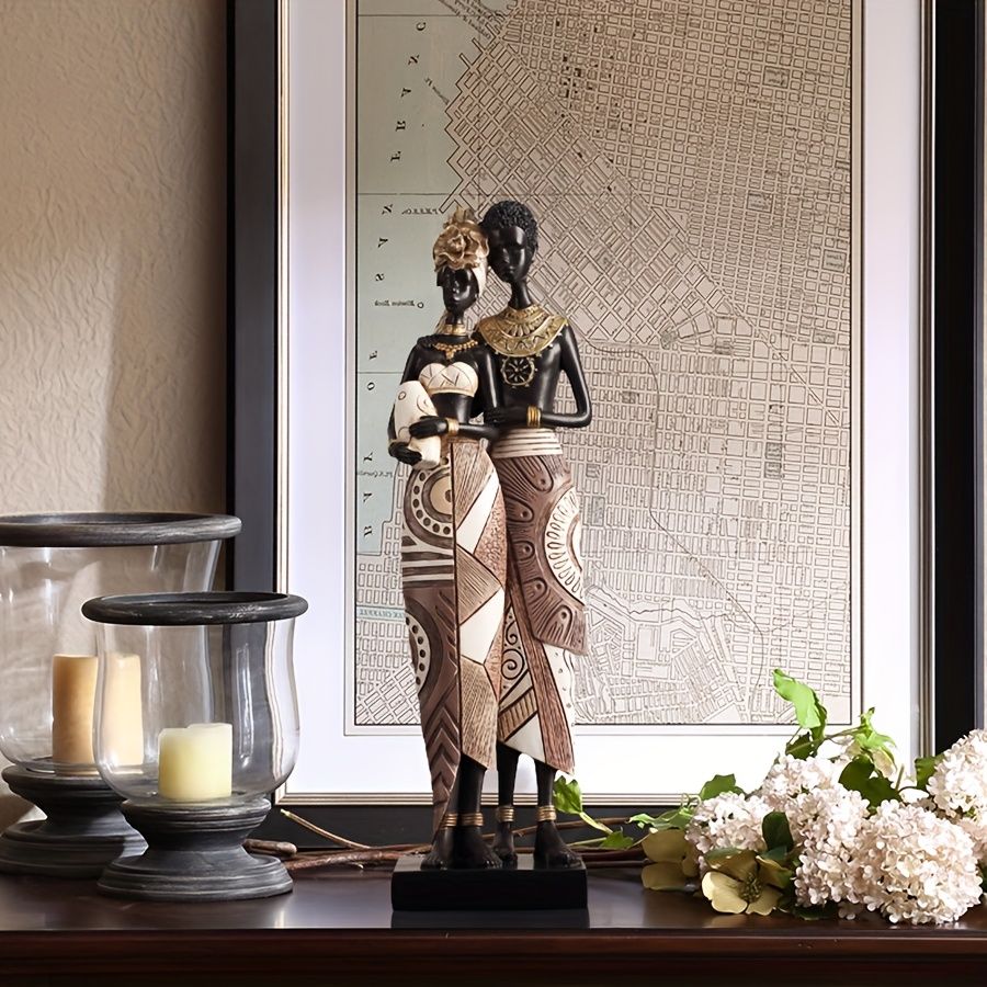 African Tribal Resin Figurines Hand-Painted Geometric Patterns 5 Styles