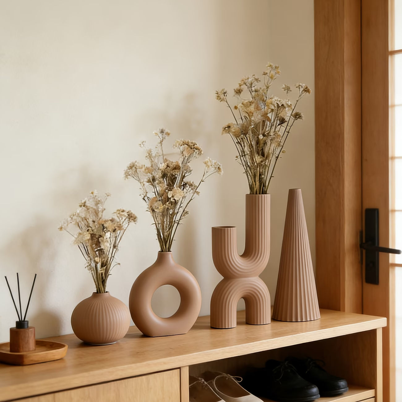 4-Piece Bohemian Style Decorative Vase Set Cylinder Plastic for Dried Flowers