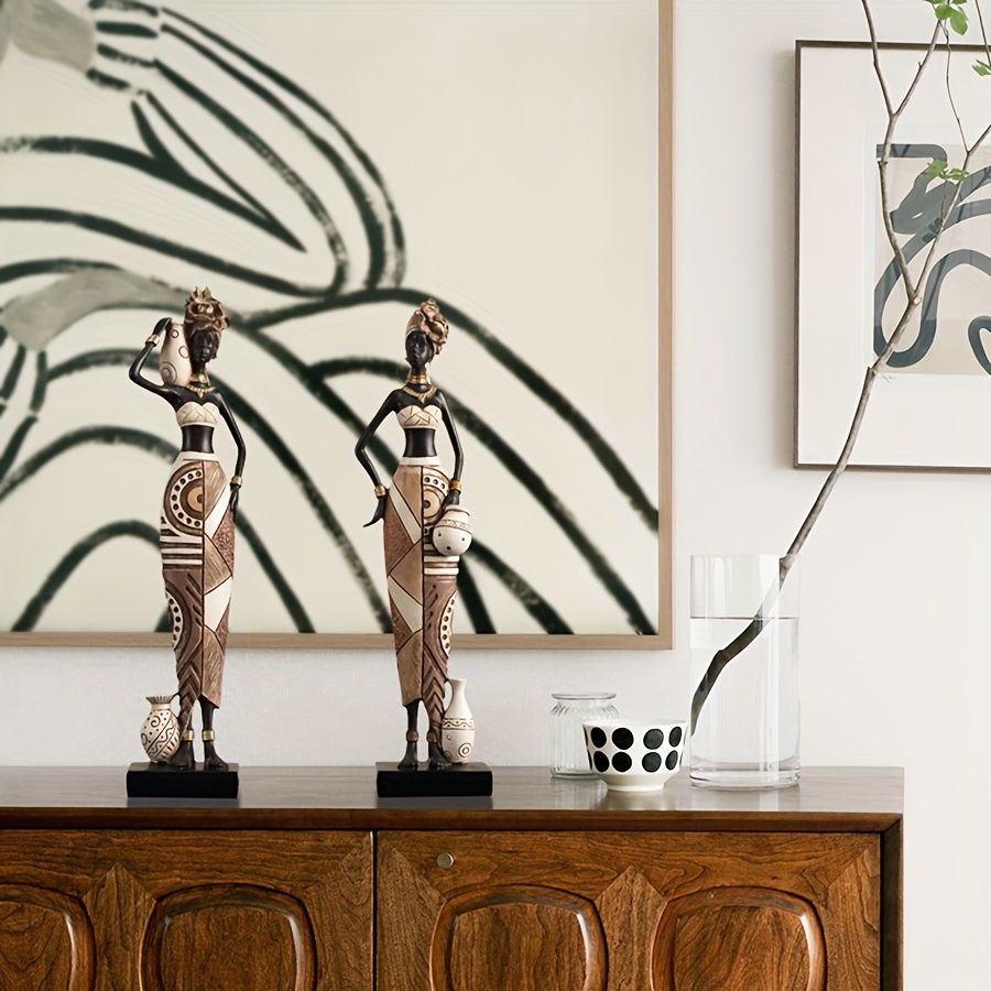 African Tribal Resin Figurines Hand-Painted Geometric Patterns 5 Styles