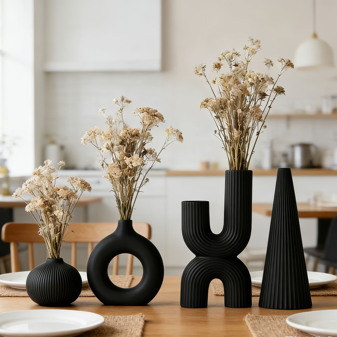 4-Piece Bohemian Style Decorative Vase Set Cylinder Plastic for Dried Flowers