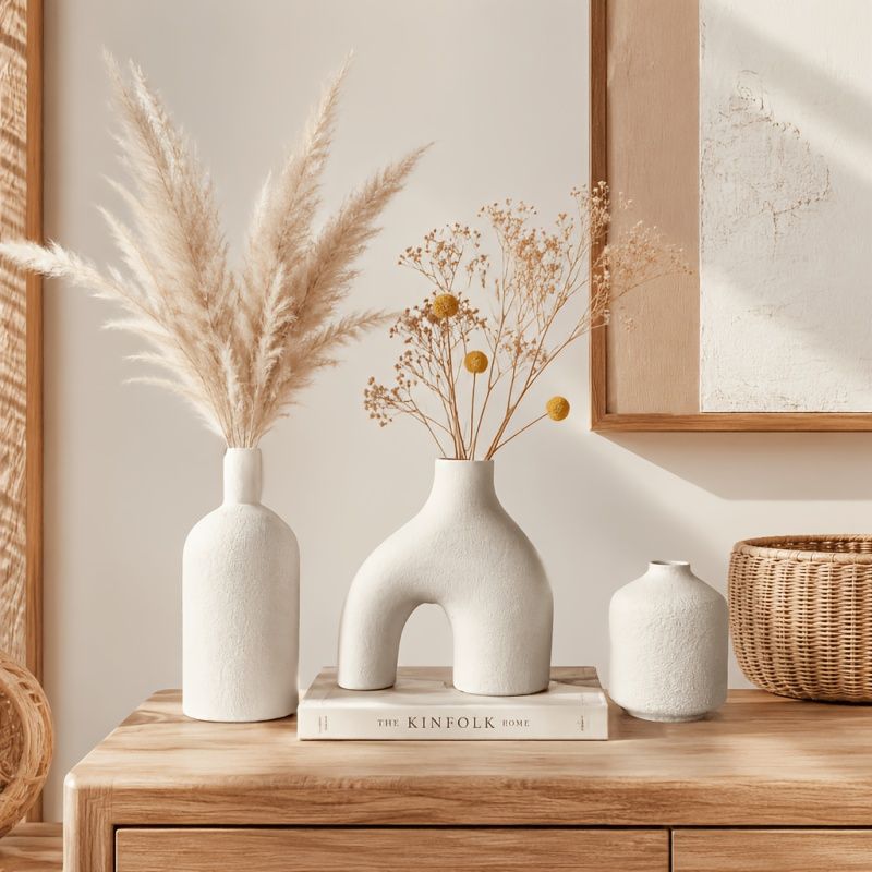 3-Piece Irregular Light Grey PLA Vase Set for Dried Flowers