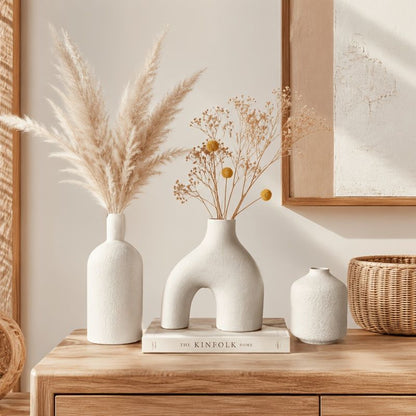 3-Piece Irregular Light Grey PLA Vase Set for Dried Flowers