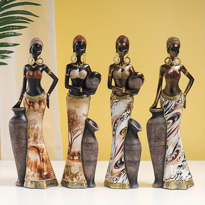 Vintage Afro-Chic Resin Woman Bust Ornamental Sculpture