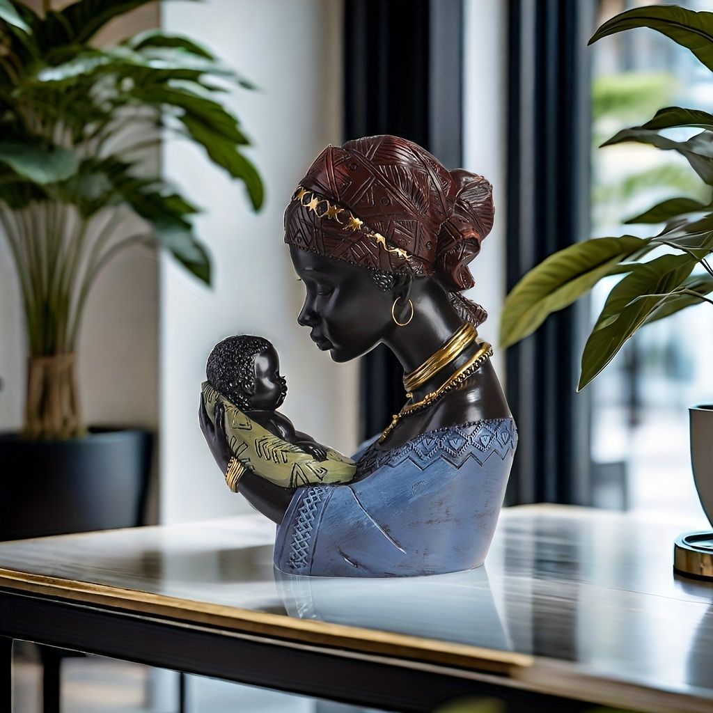 Resin African Mother and Child Statue Decorative Home Sculpture