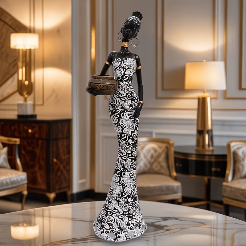 Elegant Woman Sculpture Vase with Black and White Totem 39.29cm