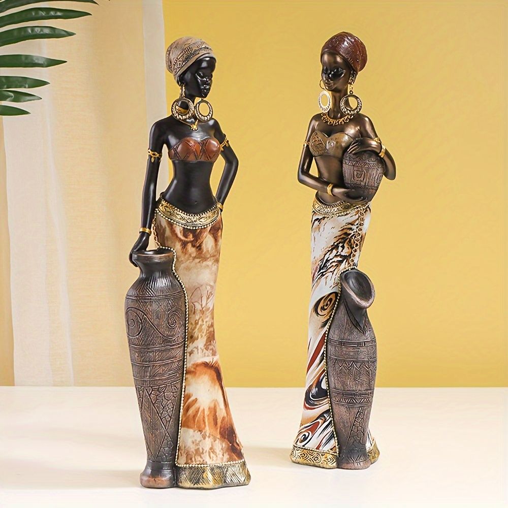 Vintage Afro-Chic Resin Woman Bust Ornamental Sculpture