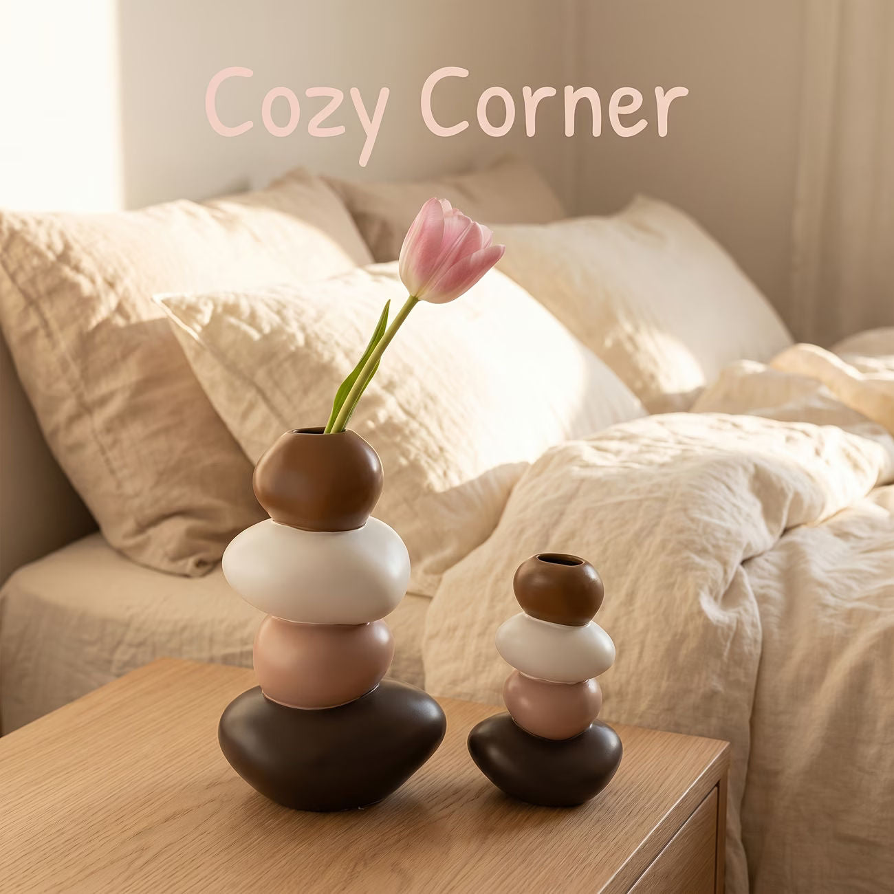Set of 2 Resin Lucky Stone Vases Geometric Pattern