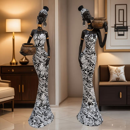 Elegant Woman Sculpture Vase with Black and White Totem 39.29cm