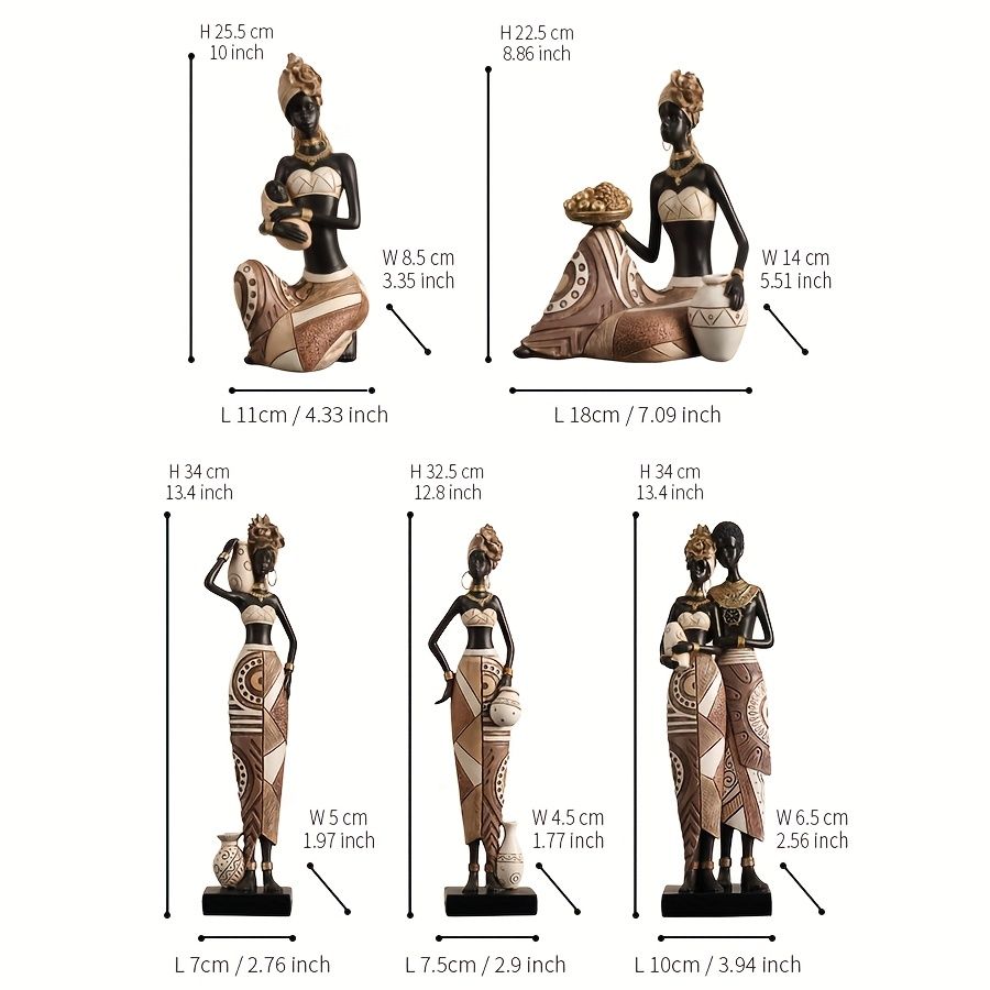 African Tribal Resin Figurine Hand-Painted Geometric Patterns 5 Styles