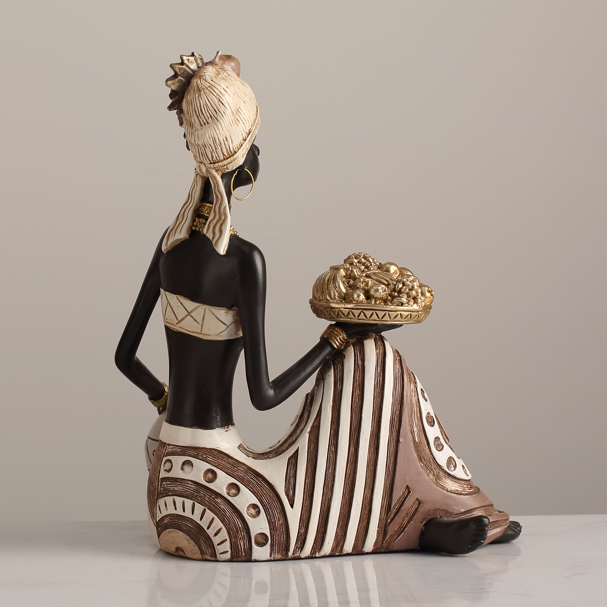 African Woman Sitting Resin Statue Hand-Painted Ethnic Geometric Desk Ornament