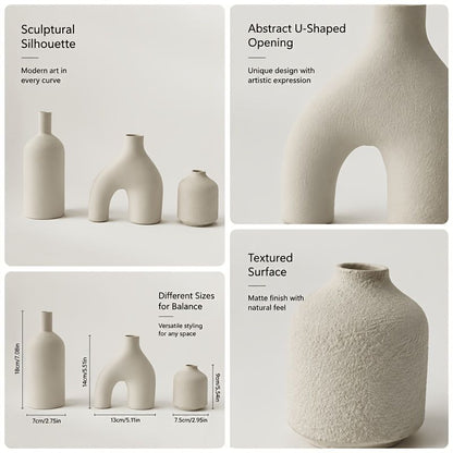 3-Piece Irregular Light Grey PLA Vase Set for Dried Flowers
