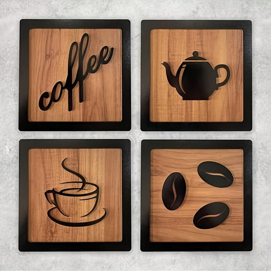 2D Flat Coffee Corner Wall Decor Kit 4 Pieces 15cm Multicolor