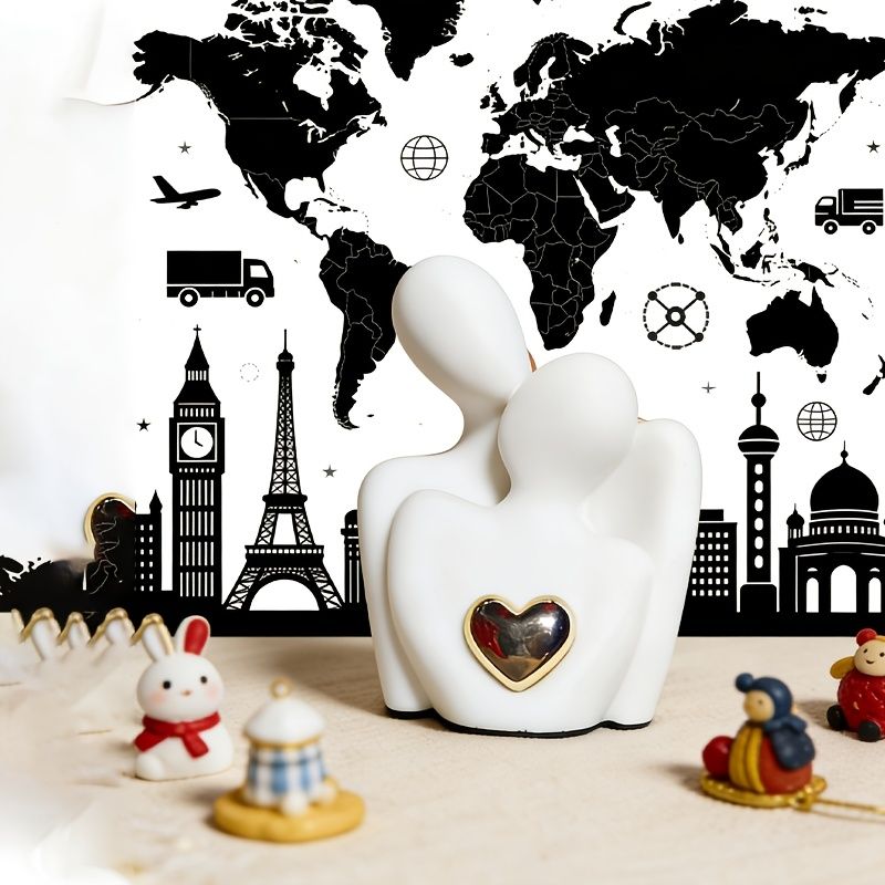 Modern Love Heavy Edition Couple Sculpture with Gold Heart Decoration