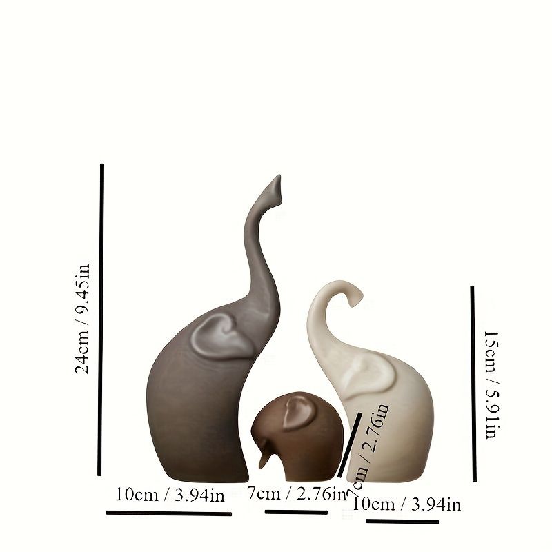Nordic Matte Ceramic Elephant Figurine Set 3 Pieces