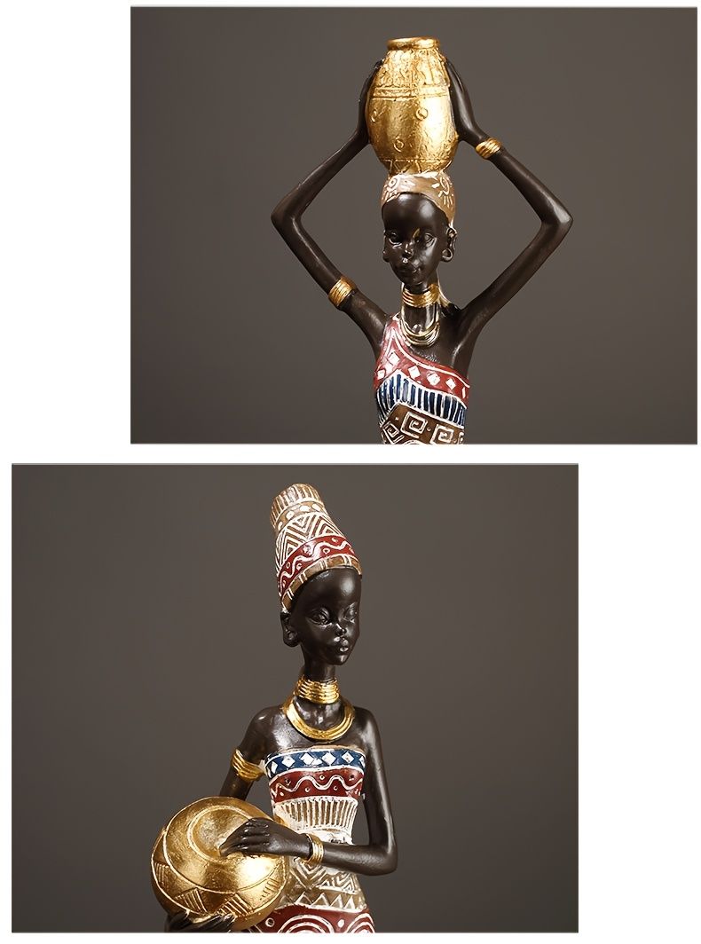 African Tribal Woman Statue 41.9cm Hand-Painted Resin Figurine