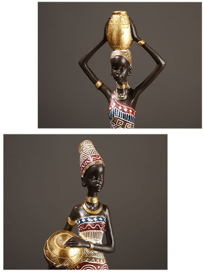African Tribal Woman Statue 41.9cm Hand-Painted Resin Figurine