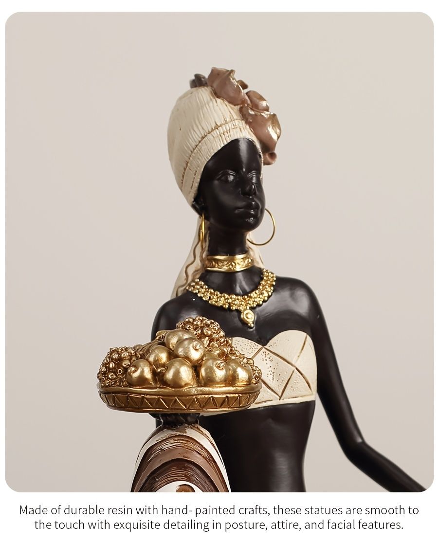 African Woman Sitting Resin Statue Hand-Painted Ethnic Geometric Desk Ornament