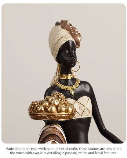 African Woman Sitting Resin Statue Hand-Painted Ethnic Geometric Desk Ornament